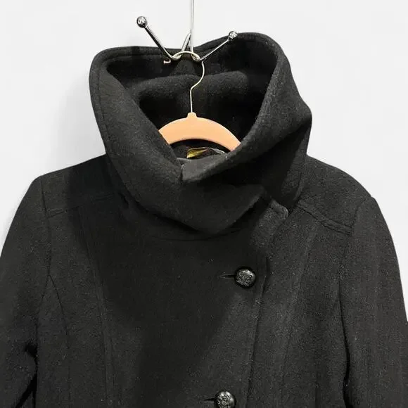 Mackage Black Wool Blend Funnel Neck Peacoat Minimalist Quiet Luxury Medium - Picture 8 of 16